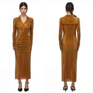 Self-Portrait Gold Midi Dress with Elegant Detailing